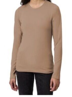 Ellen Tracy Brown Tan Long Sleeve Shirt Tee Cotton Blend